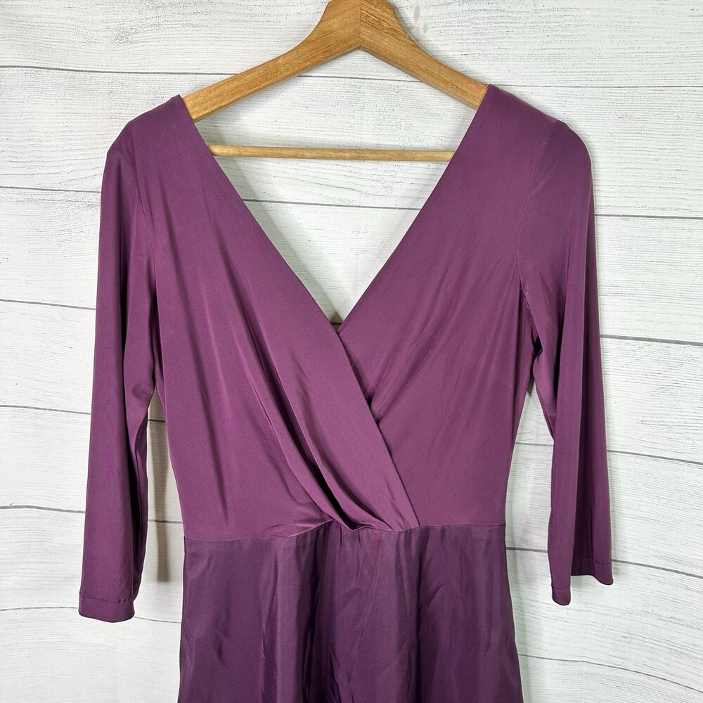 Alfred Sung Womens size 8 3/4 Sleeve Draped Full Skirt Dress Gown Aubergine D736 - Picture 5 of 10